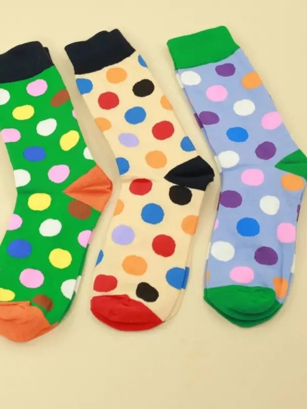 Miley Splash Womens Polka Dot Socks Colorful Dots on Blue Green Heel and Toe
